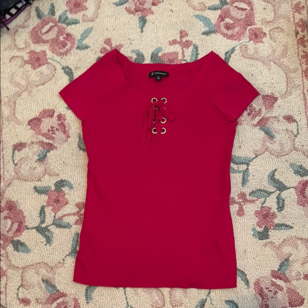 Dark Pink Embellished Lace-Up Women's Top